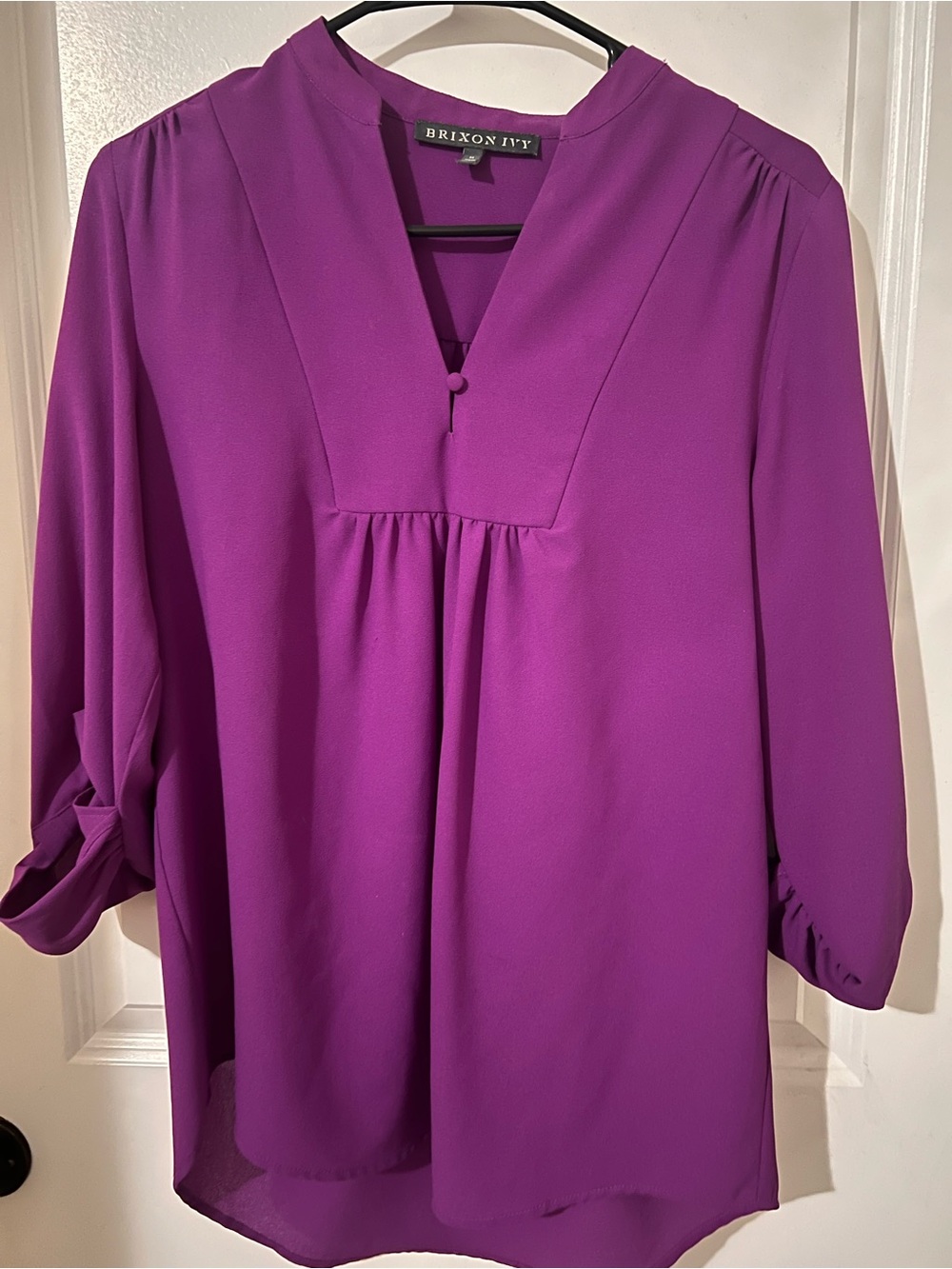 Brixon Ivy Purple V-Neck Roll-Sleeve Blouse